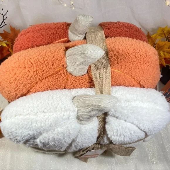 NEW Rachel Ashwell Pumpkin Sherpa Pillow Set of 3 Farmhouse Halloween Fall Decor
